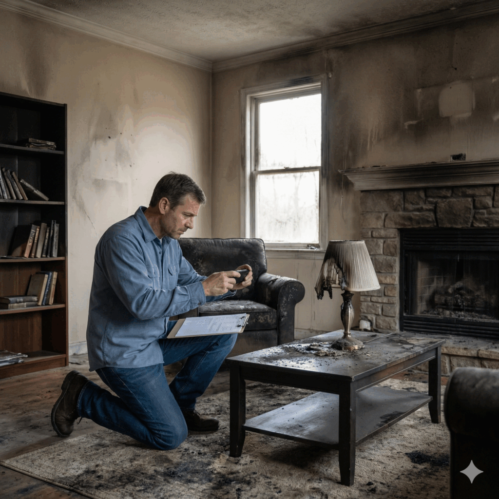 Documenting smoke and fire damage to household items for a home insurance claim