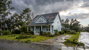 North Carolina home with hurricane wind damage after a storm